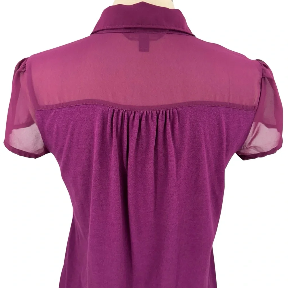 Banana Republic Factory Beach Plum Sheer Yolk Basic Cute Business Casual Blouse - Picture 8 of 16